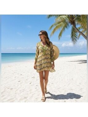 RAJ 100% Silk Heavily Beaded Embellished Swim Suit Coverup MADE IN INDIA Sz XL